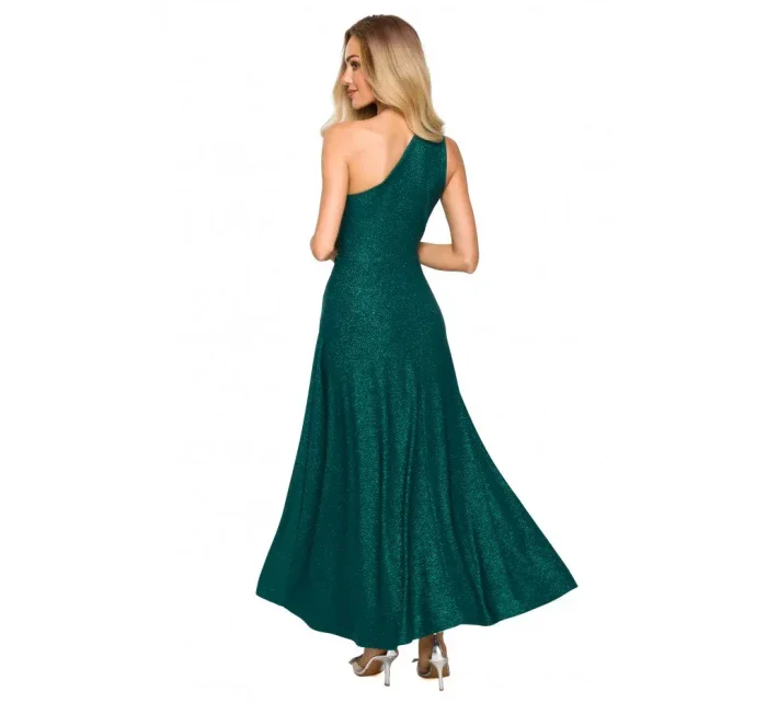 M718 Maxi šaty na jedno rameno - čierne