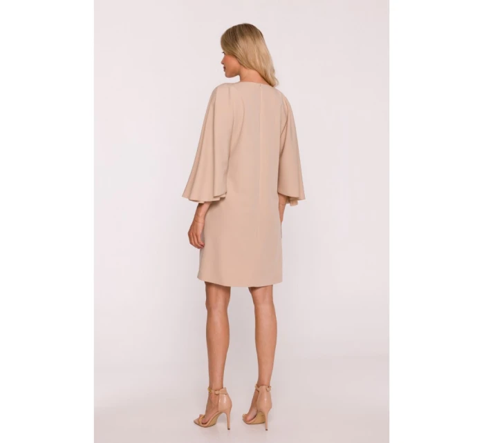 model 21470730 Mini šaty s netopýřími rukávy béžové - STYLOVE