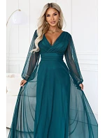 – elegantní maxi šaty s výstřihem do V – mořská zelená model 22342737 - numoco basic