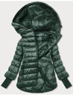 Tmavě zelená krátká dámská bunda s stahovacími lemy model 21791781 - MINORITY Tmavě zelená krátká dámská bunda s stahovacími lemy model 21791781 - MINORITY