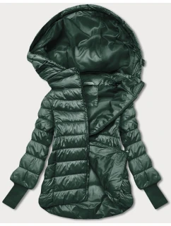 Dámska krátka bunda s pletenými rebrovanými lemami tmavozelená (P22/P3-6636/P3-6023-33)