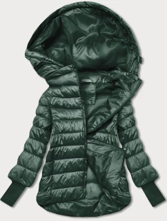 Dámska krátka bunda s pletenými rebrovanými lemami tmavozelená (P22/P3-6636/P3-6023-33)