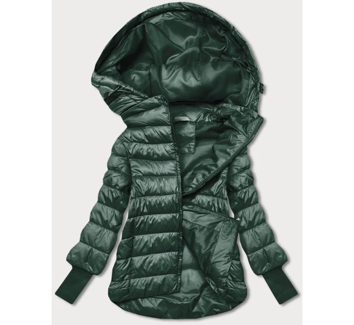 Tmavě zelená krátká dámská bunda s stahovacími lemy model 21791781 - MINORITY Tmavě zelená krátká dámská bunda s stahovacími lemy model 21791781 - MINORITY