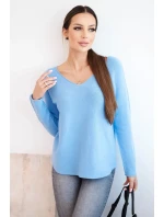 Dámsky viskózový sveter s výstrihom do V modrý