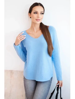 Dámsky viskózový sveter s výstrihom do V modrý