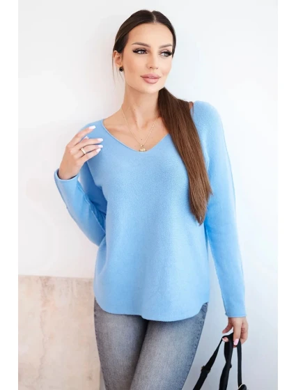 Dámsky viskózový sveter s výstrihom do V modrý