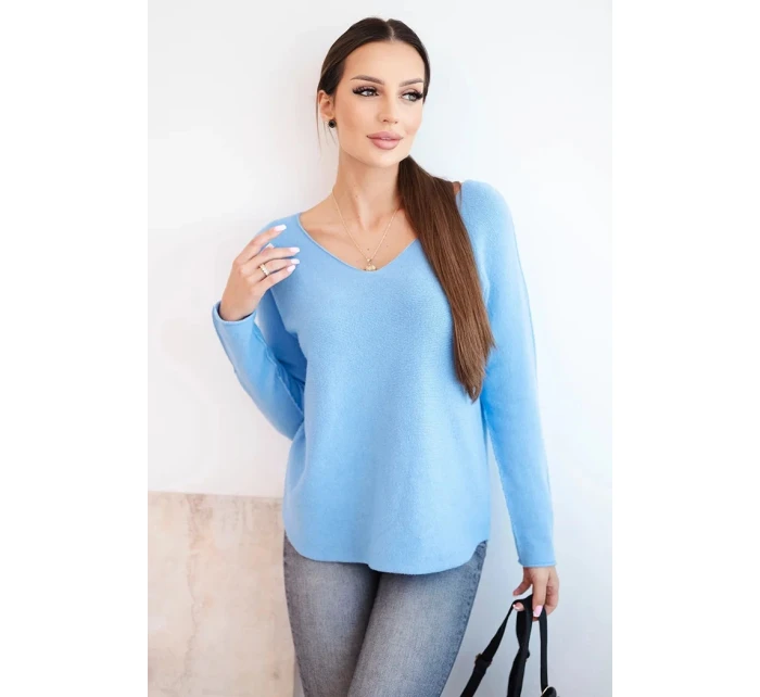 Dámsky viskózový sveter s výstrihom do V modrý