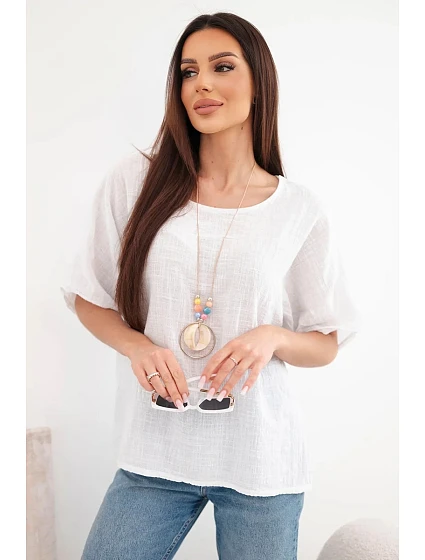 Dámska bavlnená blúzka oversize s krátkymi rukávmi biela Dámska bavlnená blúzka oversize s krátkymi rukávmi biela