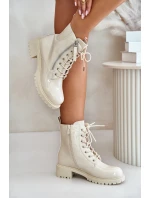 Lakierowane Botki Workery Na Zamek Ocieplane Beżowe Ravanthia