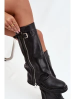 Dámské kozačky s límcem sponou a stříbrným zipem vyhřívané černé model 21711800 - Boto