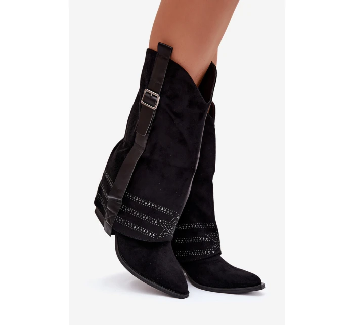 Kozačky Dámské Kovbojky Se Zdobením A Přezkou Černé Camilora Kozačky Dámské Kovbojky Se Zdobením A Přezkou Černé Camilora