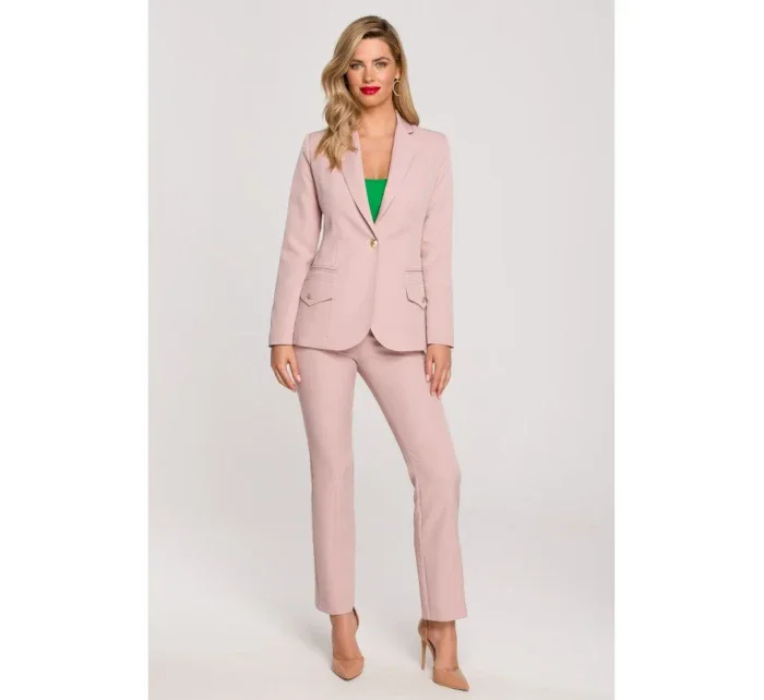 K141 Sako s dvojitým vreckom a klopou - krepová ružová K141 Sako s dvojitým vreckom a klopou - krepová ružová