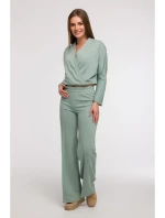 Široké kalhoty s předními  mátové model 21047270 - BeWear