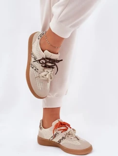 Dámske tenisky s dvojitým šnurovaním - béžové so vzorom pantera