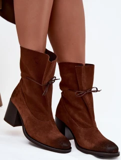 Dámske semišové čižmy na podpätku Zazoo - hnedé