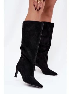 Dámske čižmy z eko semišu s ihličkovým podpätkom Phelin - čierne