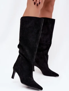 Dámske čižmy z eko semišu s ihličkovým podpätkom Phelin - čierne
