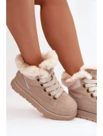 Dámske semišové snežnice - trapper na platforme s kožušinou Big Star - béžové Dámske semišové snežnice - trapper na platforme s kožušinou Big Star - béžové