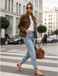 Dámska semišová bunda / bomber TY5578 Tmavo hnedá - Fashion Street