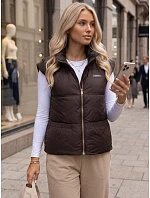 Dámska prešívaná vesta s golierom, hnedá, FashionStreet TY5969 Dámska prešívaná vesta s golierom, hnedá, FashionStreet TY5969