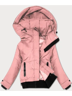 Růžová krátká dámská bunda se stahovacími lemy model 21469333 - J.STYLE