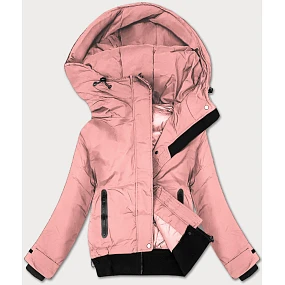 Dámska krátka bunda s rebrovanými lemami J Style ružová (16M9215-51) Dámska krátka bunda s rebrovanými lemami J Style ružová (16M9215-51)