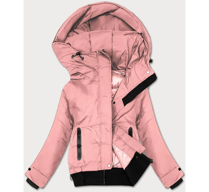 Růžová krátká dámská bunda se stahovacími lemy model 21469333 - J.STYLE