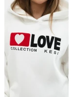 Zateplená bavlnená mikina s kapucňou Love ecru