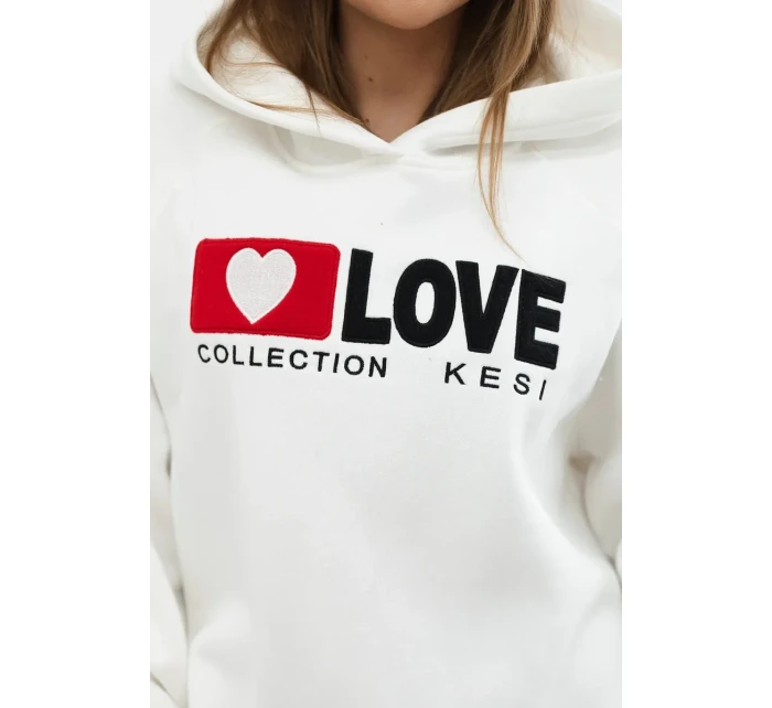 Zateplená bavlnená mikina s kapucňou Love ecru