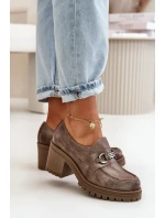 Zazoo 20175 Półbuty Damskie Na Słupku Skóra Naturalna Ciemnobeżowe