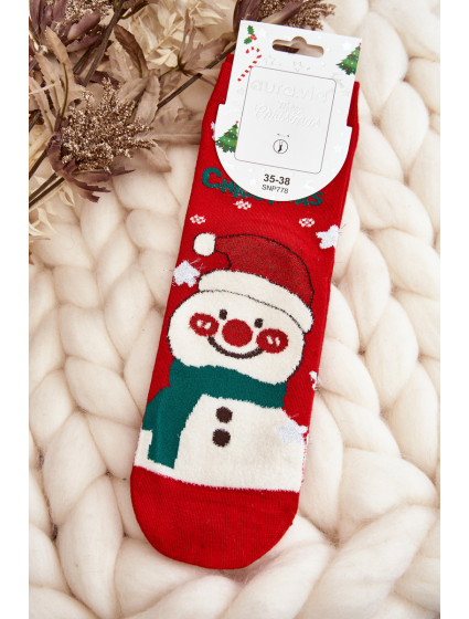 Dámske vianočné ponožky so snehuliakom červené