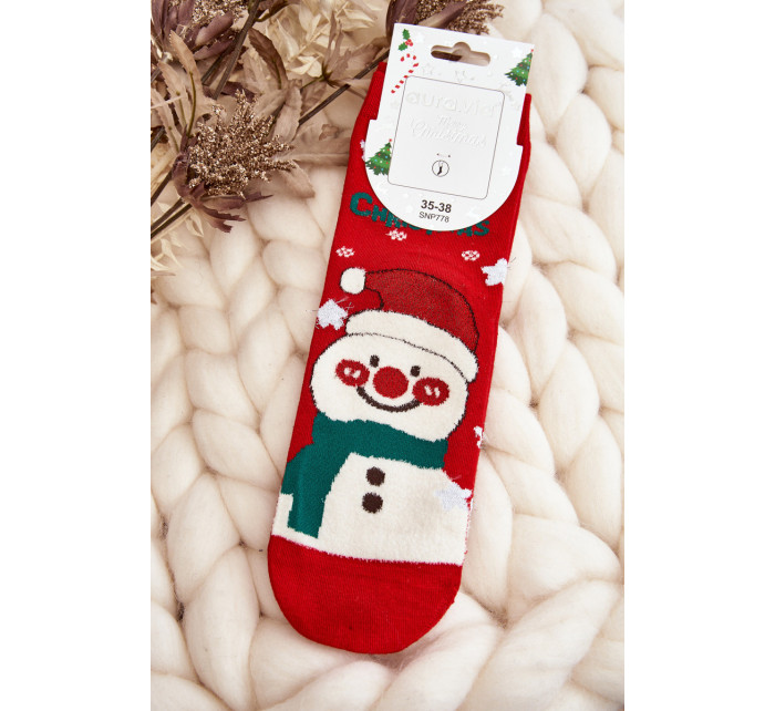 Dámske vianočné ponožky so snehuliakom červené