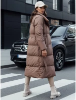 Dámsky zimný dlhý prešívaný kabát FAVI hnedý FashionStreet TY4571