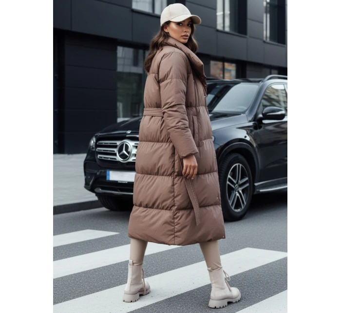 Dámsky zimný dlhý prešívaný kabát FAVI hnedý FashionStreet TY4571