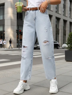 Dámske baggy džínsy s odieraním svetlomodré FashionStreet UY2889