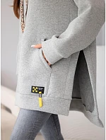 Mikina dámská oversize z bavlny s kapucí a kapsou grey