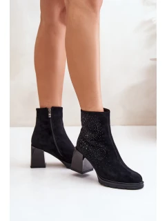 Zateplené dámské boty na podpatku se zdobením černé D&A model 21677758 - S.Barski