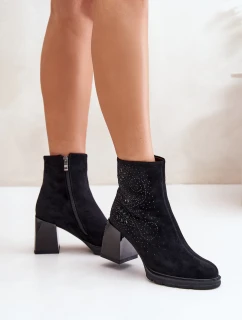 Ocieplane Botki Damskie Na Słupku Ze Zdobieniem D&A MR880-130 Czarne
