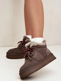 Dámské kožené semišové sněhule na šněrování Big Star model 22539802 hnědé - Big Star Shoes