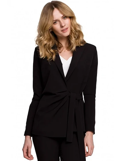 K056 Sako s opaskom na zaväzovanie - čierne