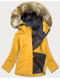 Žltá dámska zimná bunda s kapucňou (J9-066)
