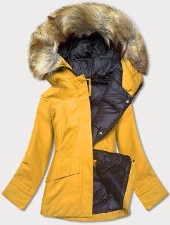 Žltá dámska zimná bunda s kapucňou (J9-066)