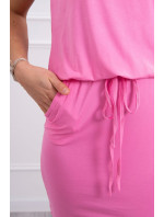 Viskózové šaty s krátkym rukávom v páse svetlo ružové