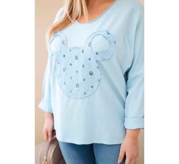 Dámská bavlněná blůza Plus Size s výstřihem do V modrá