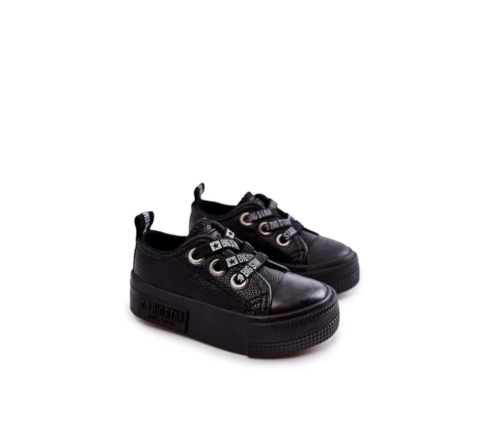 Dziecięce Skórzane Trampki BIG STAR KK374059 Czarne Dziecięce Skórzane Trampki BIG STAR KK374059 Czarne