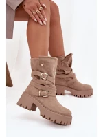 Botki Damskie Na Masywnym Obcasie Z Klamrami I Paskiem Beżowe Nerelisa Botki Damskie Na Masywnym Obcasie Z Klamrami I Paskiem Beżowe Nerelisa