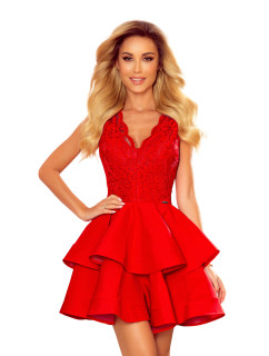 Dámske šaty Numoco s čipkovým výstrihom - červené