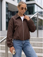 Krátká dámská přechodová bunda bez kapuce, hnědá, FashionStreet TY5957 Krátká dámská přechodová bunda bez kapuce, hnědá, FashionStreet TY5957