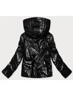 Lesklá černá dámská bunda s kapucí model 14951875 - S'WEST