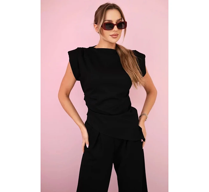Komplet asymetrická halenka + kalhoty černý
